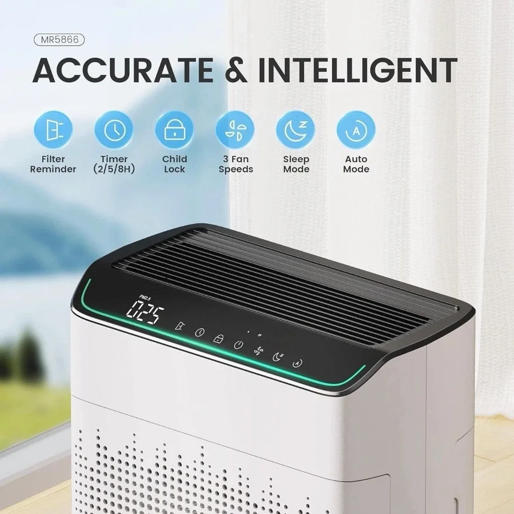 Meronte Air Purifier Large Room 1690 ft² HEPA PM2.5 WiFi Alexa Dual Intake NOB